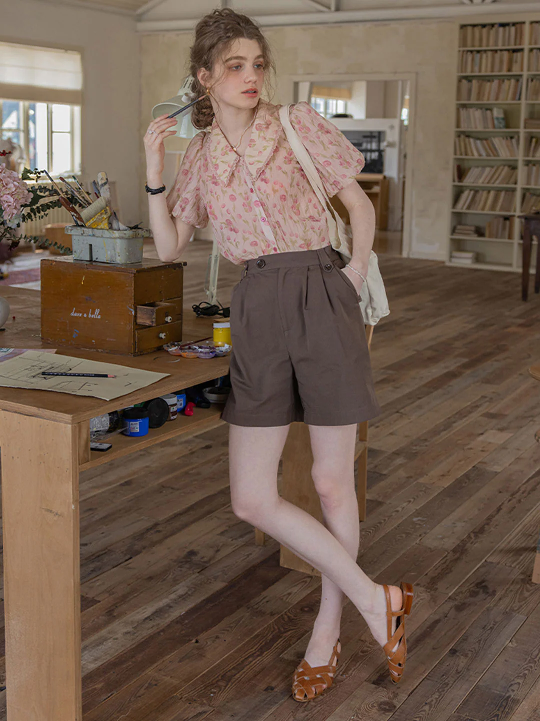 French Puff Sleeve Lapel Top