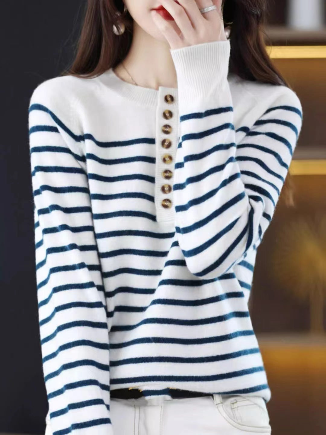 Classic Loose Crewneck Striped Sweater