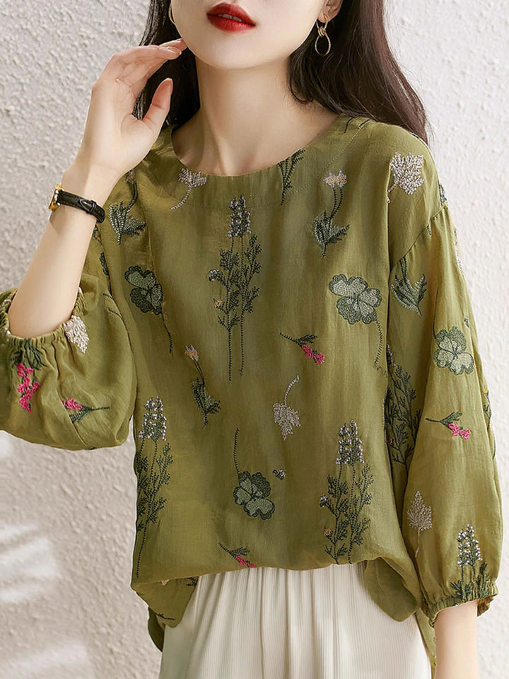 Loose Printed Embroidered Top