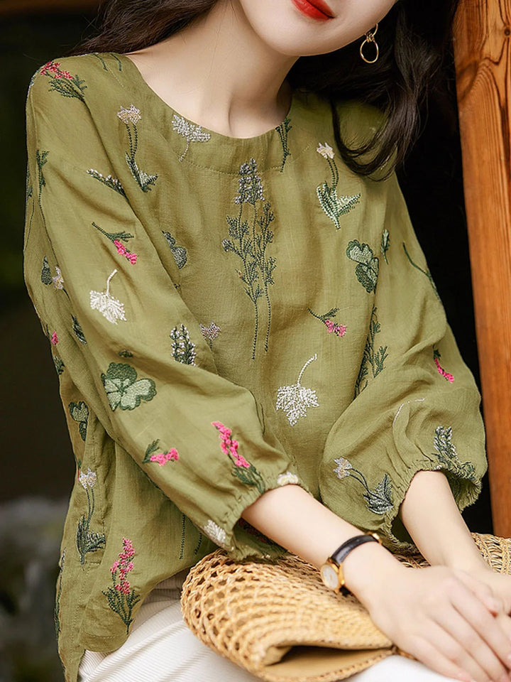 Loose Printed Embroidered Top