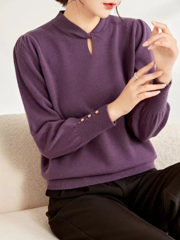 Casual Crew Neck Solid Color Knitted Top - Purple