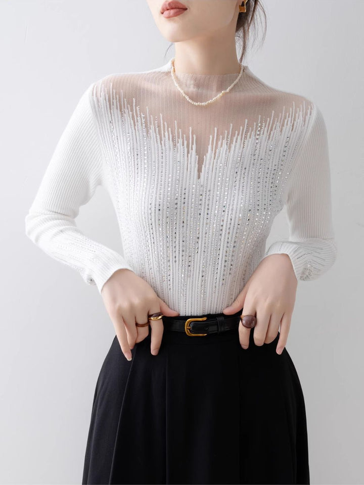White Half Turtleneck Mesh Top
