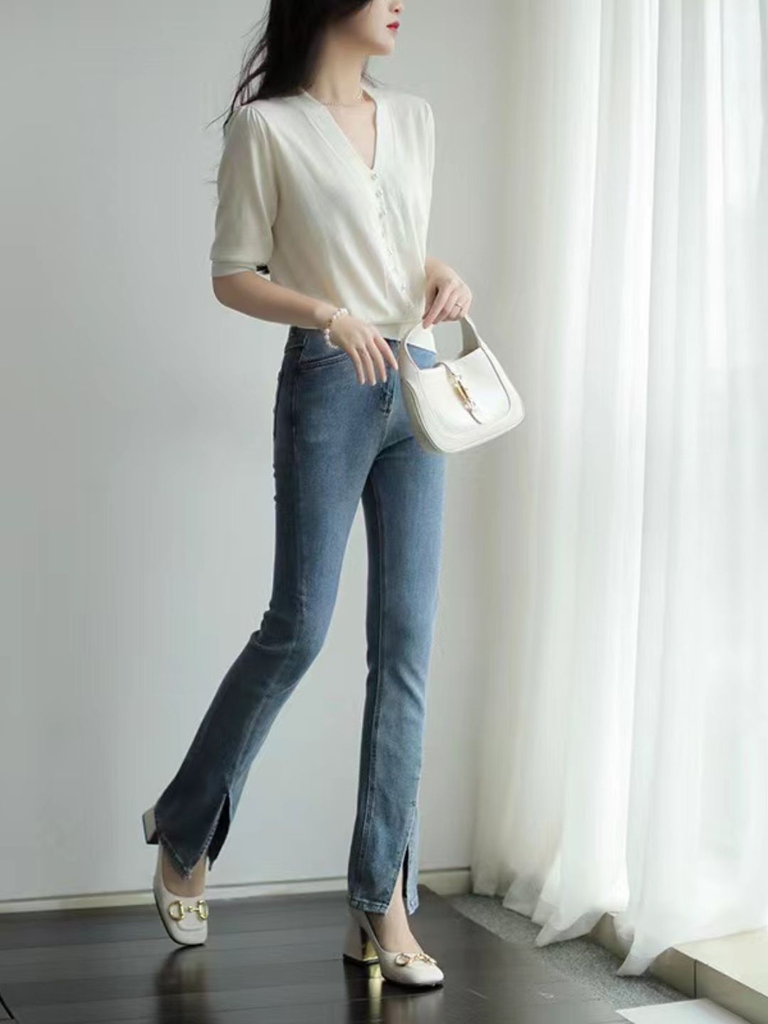 V-neck Sweater Top - Red