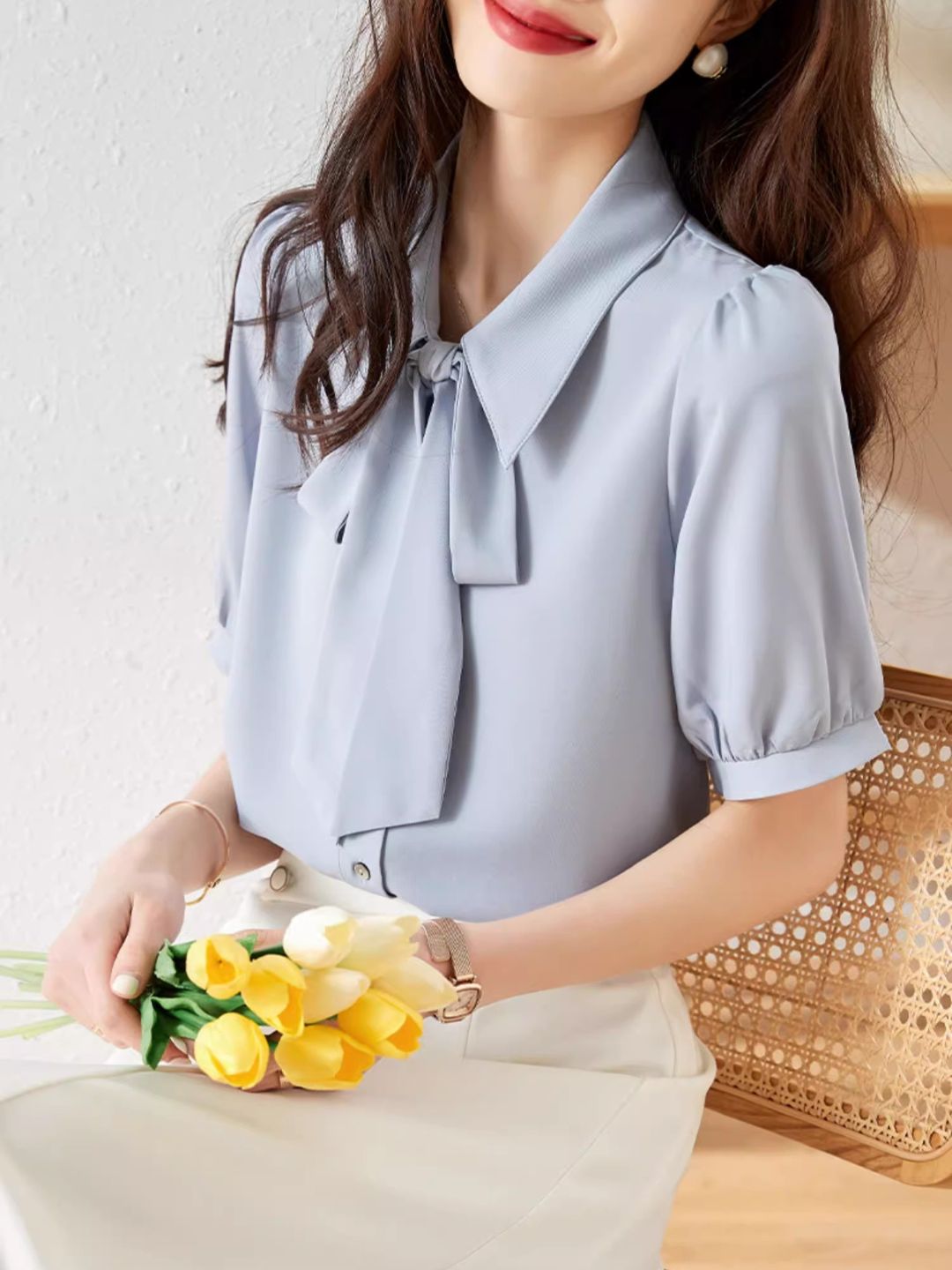 Classic Bow Chiffon Shirt - White