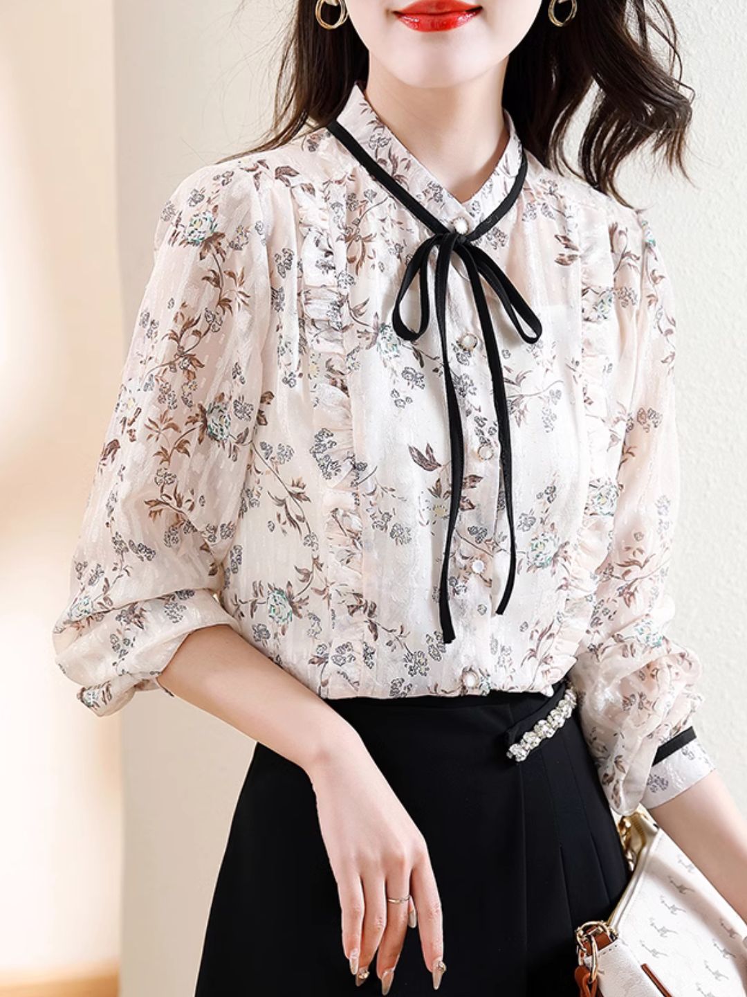 Floral Bow Chiffon Top