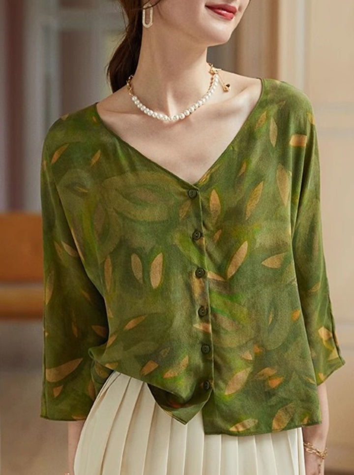 V-Neck Causal Shirt - Green