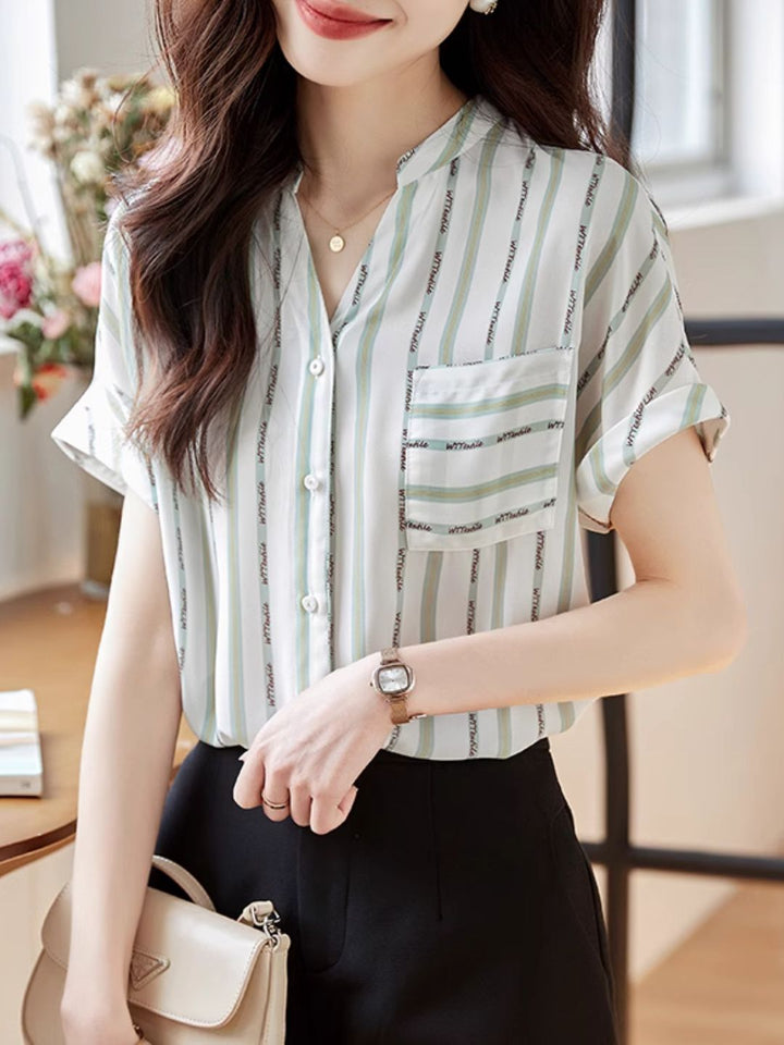 V-neck Versatile Striped Shirt