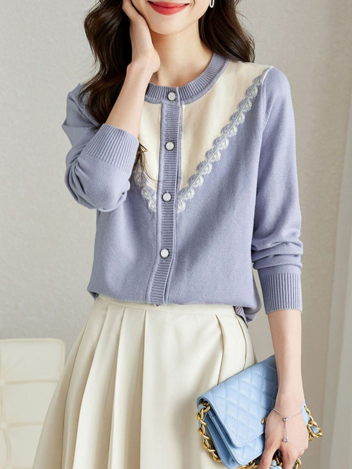 Contrast Color Cardigan - Blue