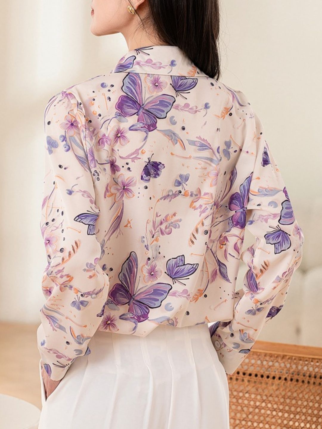 Loose-Fitting Lapel Printed Contrast Shirt
