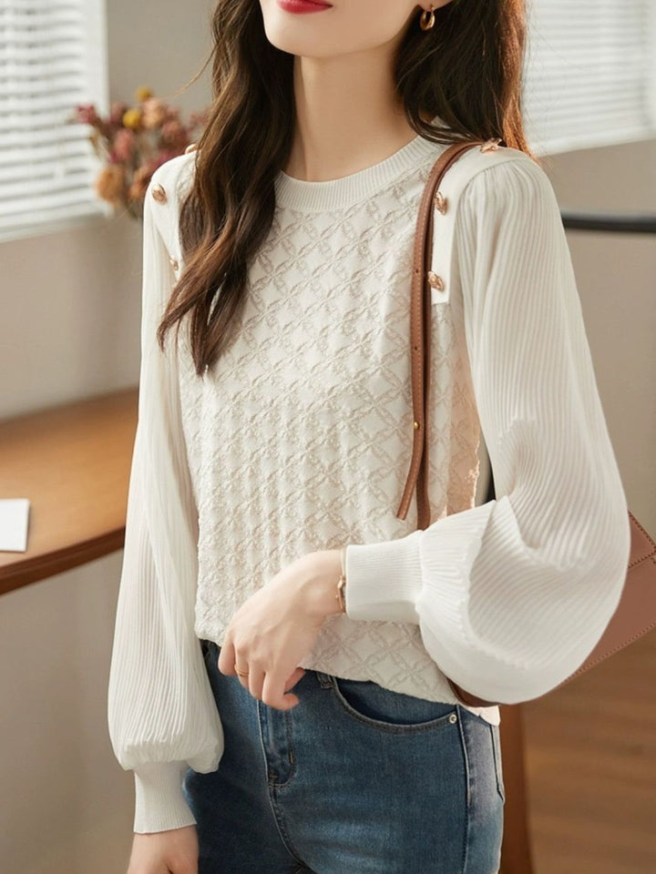 Lace Panel Mesh Long Sleeve T-Shirt -Black