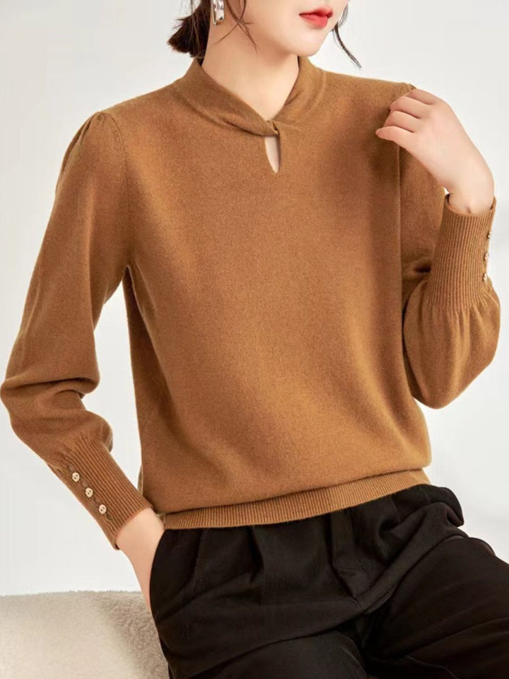 Casual Crew Neck Solid Color Knitted Top - Purple