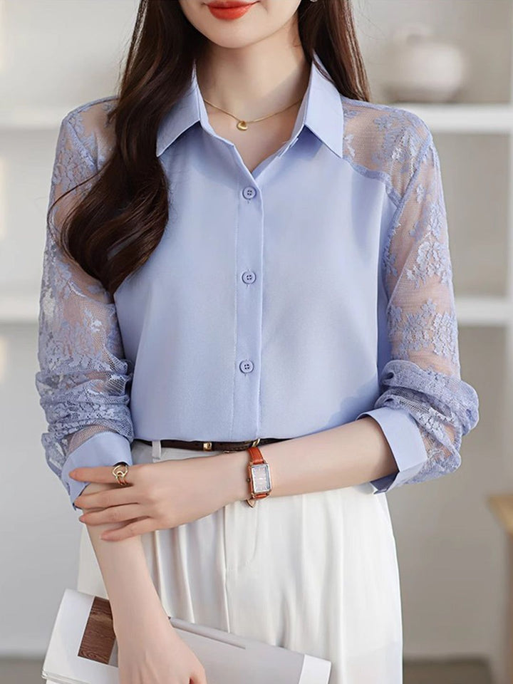 Lace Loose Lapel Chiffon Shirt