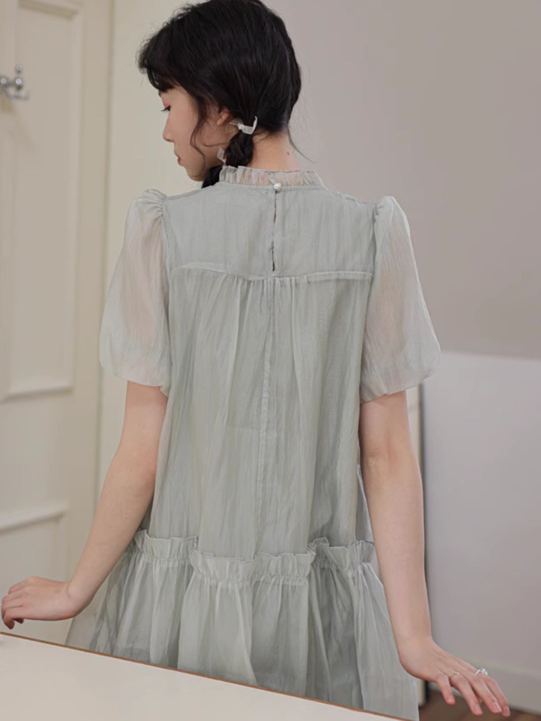 Ruffled Stand Collar Dress
