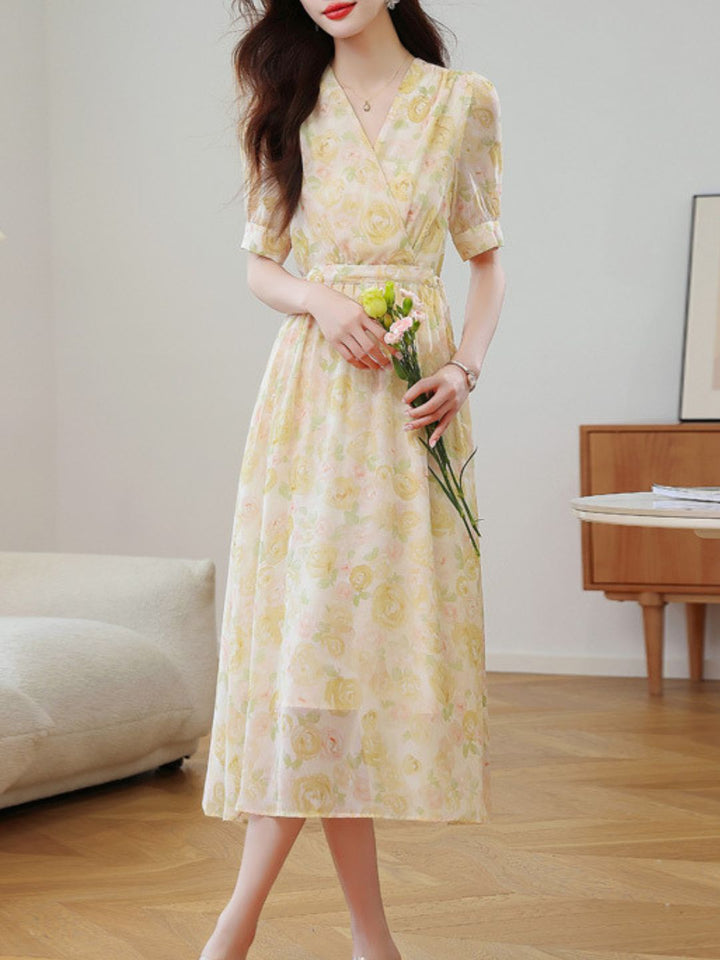Elegant V-Neck Floral Dress
