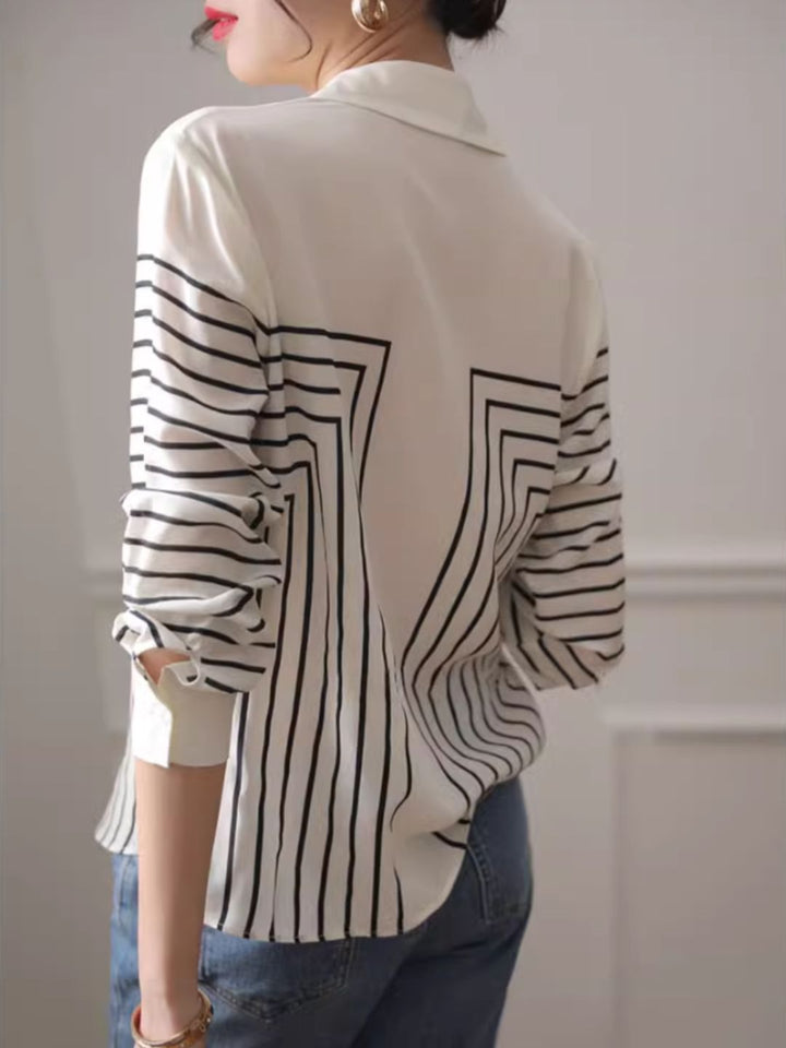 Temperament Striped Shirt Long Sleeve Top