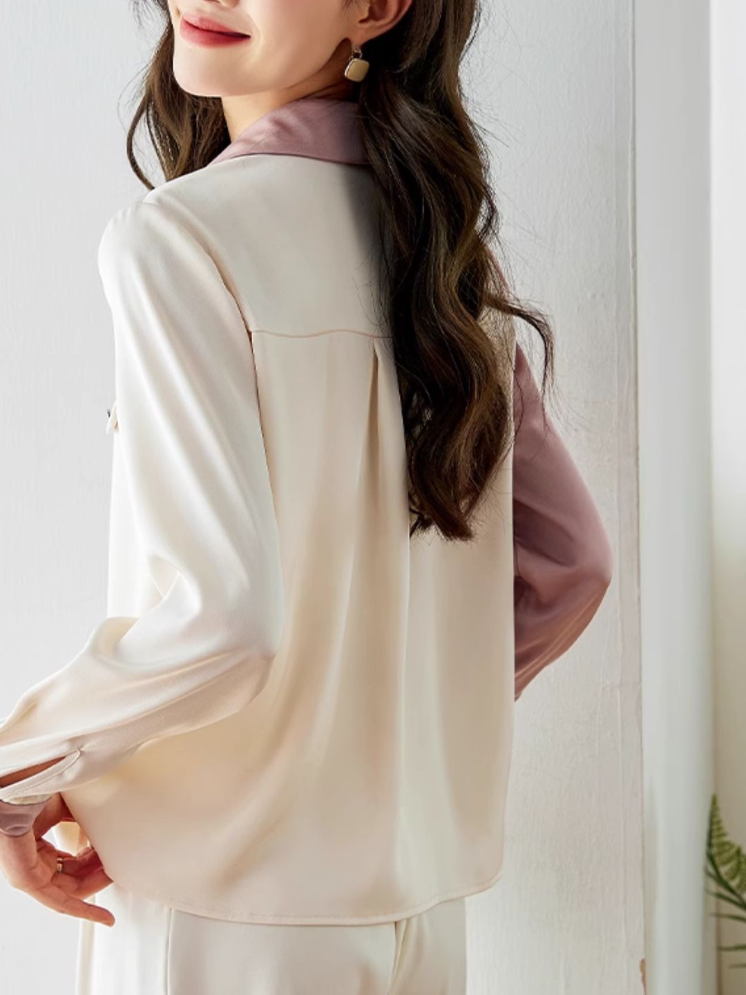 Versatile Contrast Color Shirt-Green