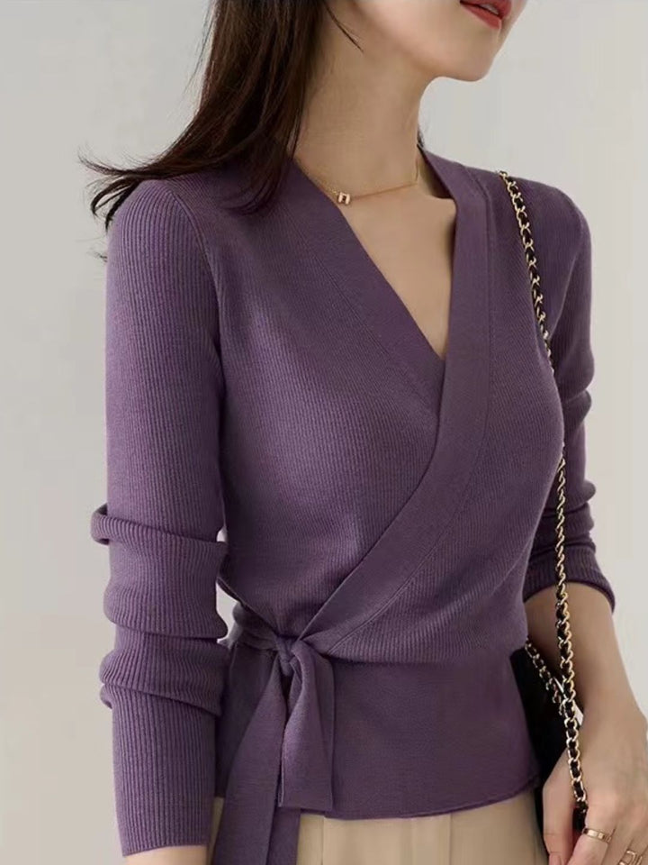 Crossover V-neck Tie Sweater