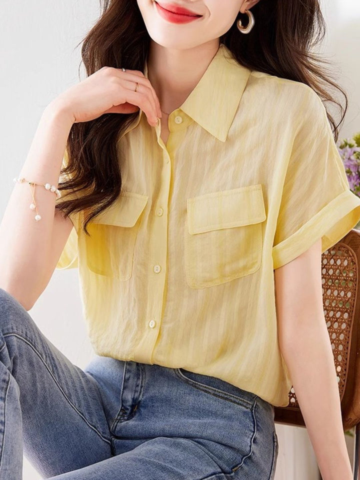 Retro Vertical Striped Short Sleeve Shirt