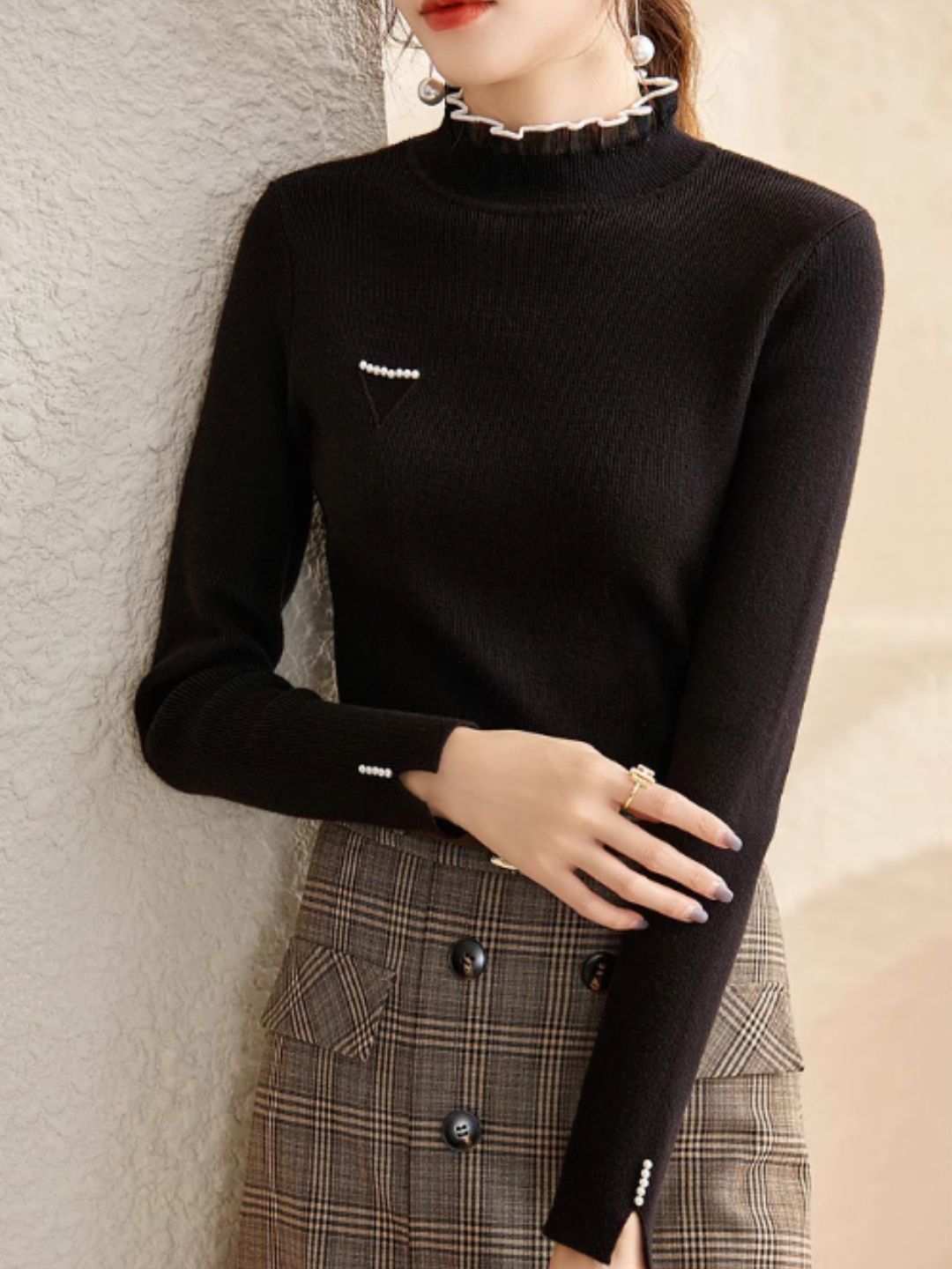 Solid Color Knitted Sweater - Red