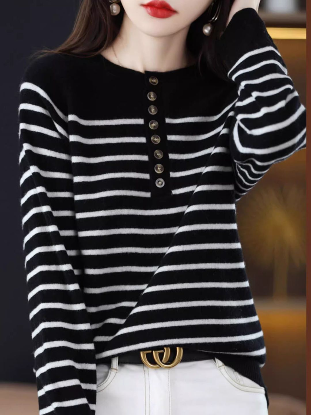 Classic Loose Crewneck Striped Sweater