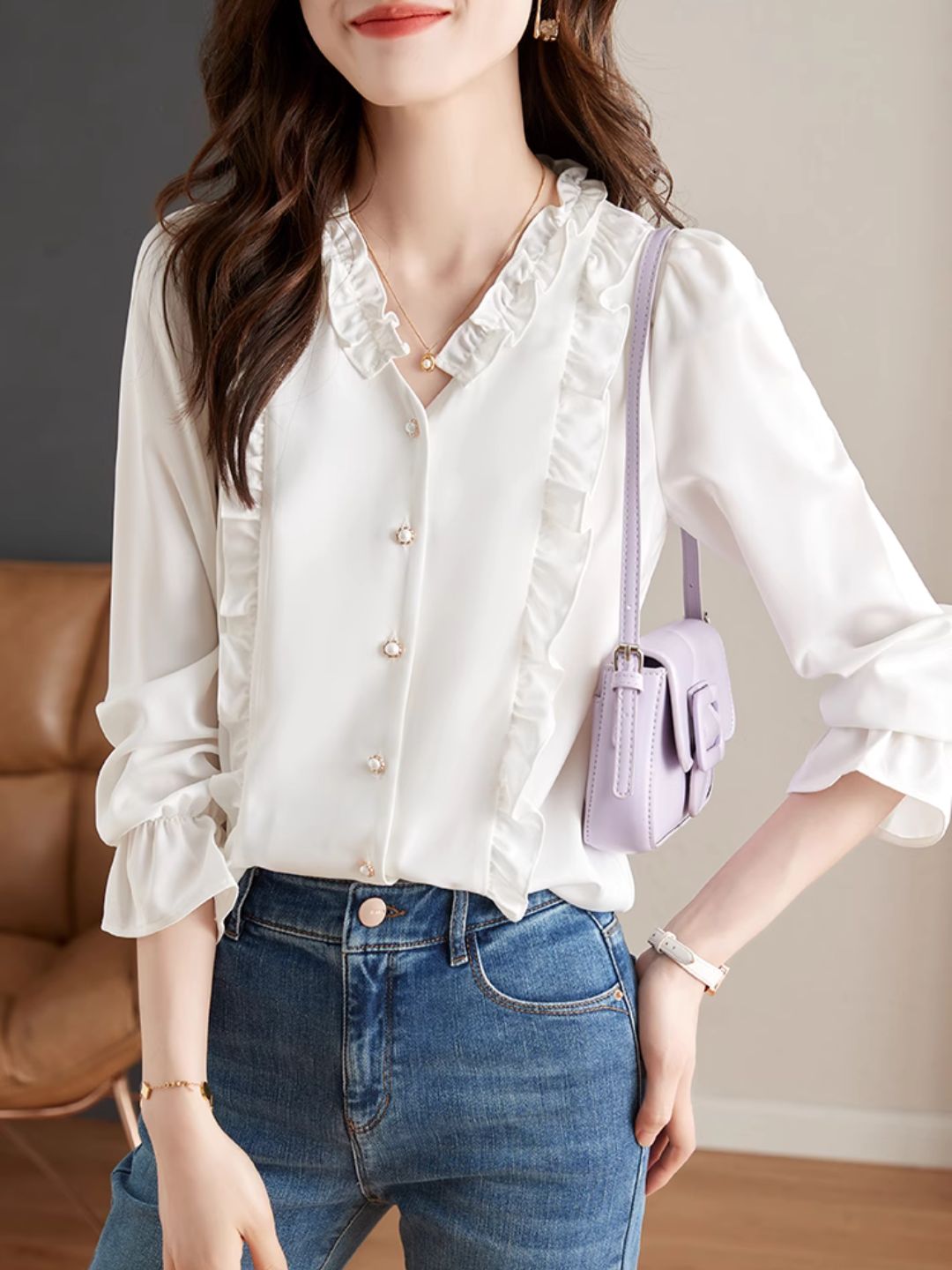 Chic Collar Long Sleeve Shirt