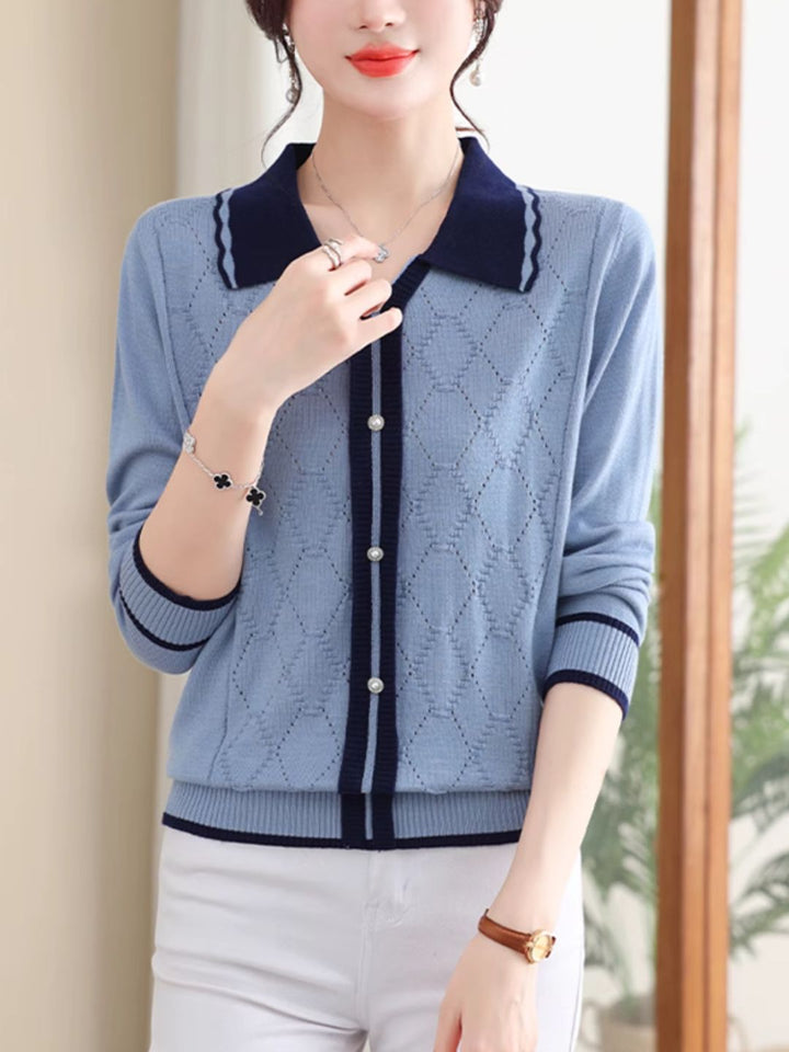 Classic Lapel Knitted Sweater - Green