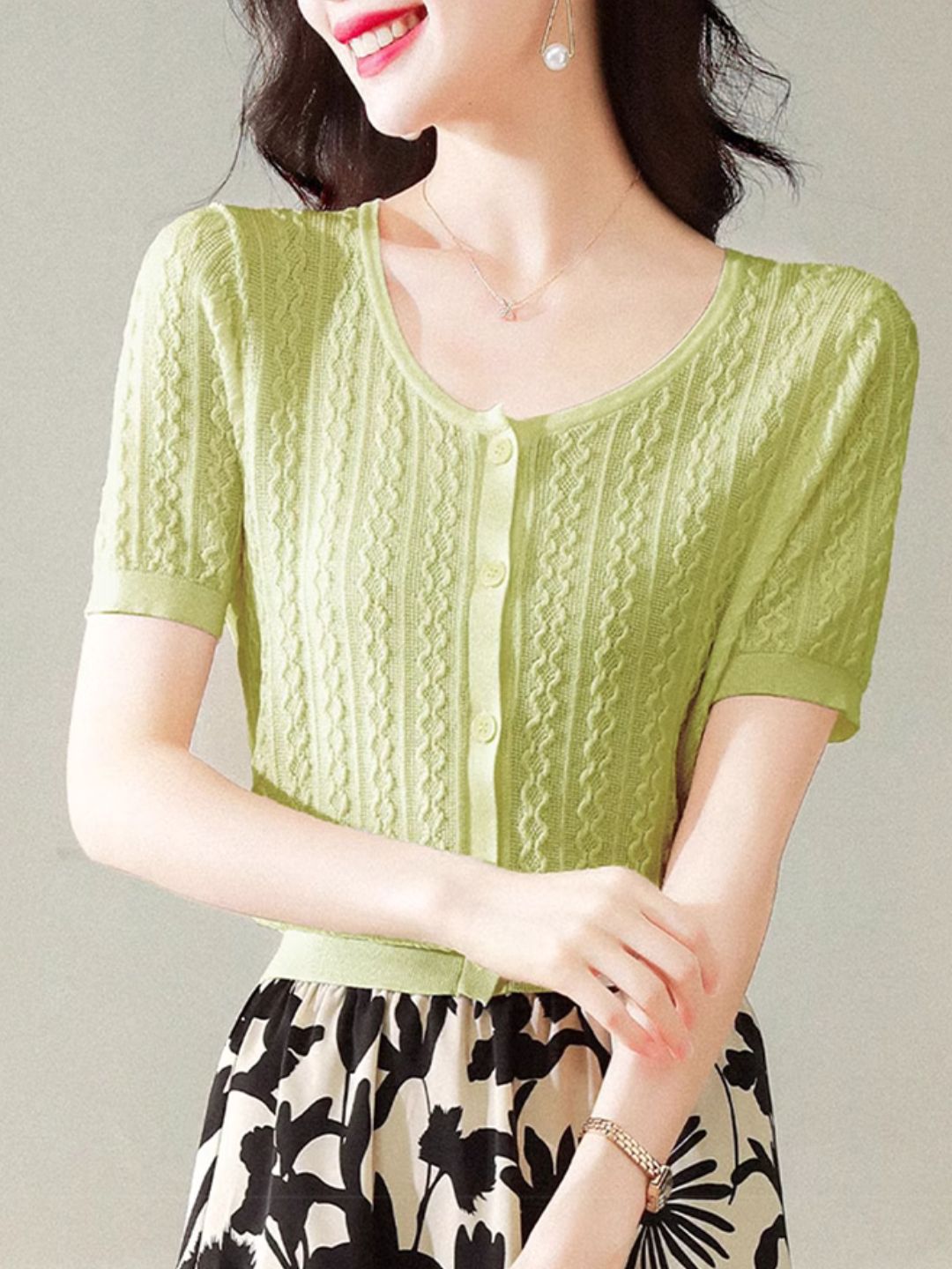 Button-down Cardigan Slim Fit Knitted - Purple