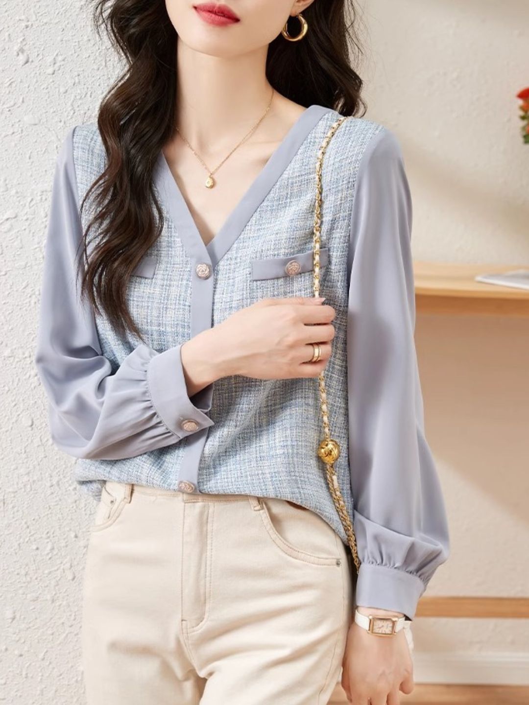 Slim Fit Long Sleeve Chiffon Shirt
