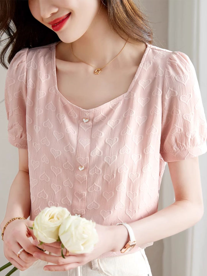 Heart Print Chiffon Shirt