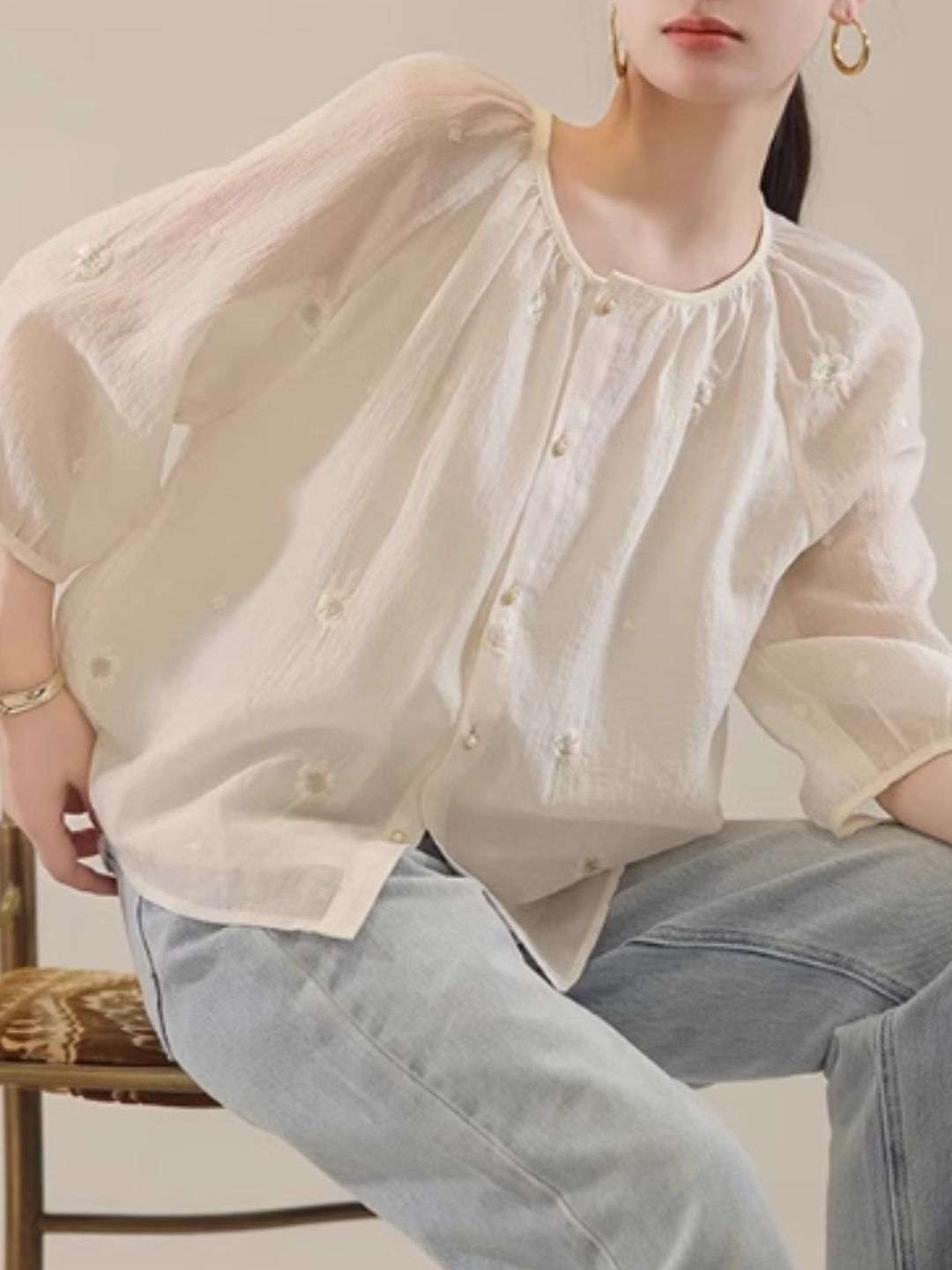 Sweet Floral Short-sleeved Shirt