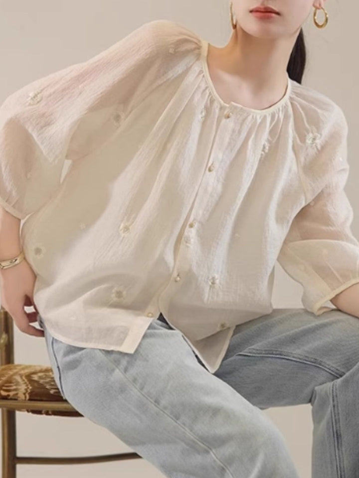 Sweet Floral Short-sleeved Shirt