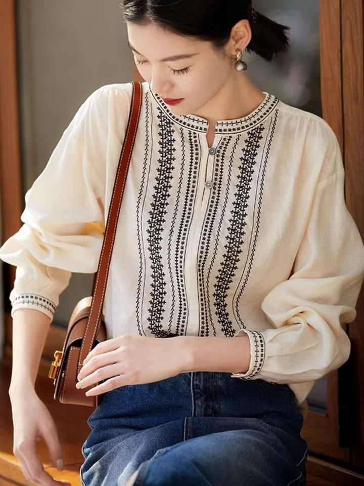 Classic Crew Neck Embroidered Shirt