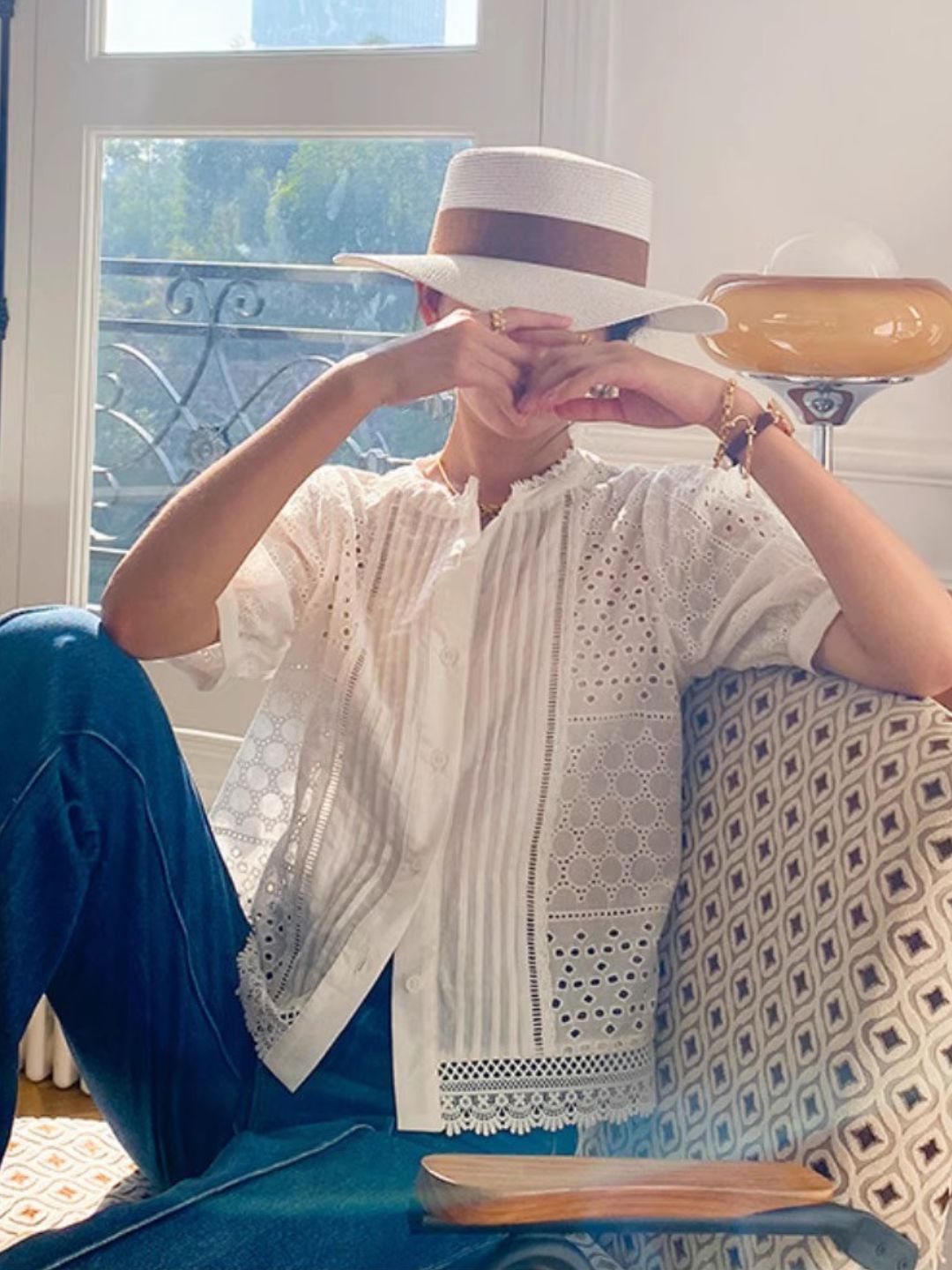 Lace Mid-Sleeve Elegant Hollow Shirt