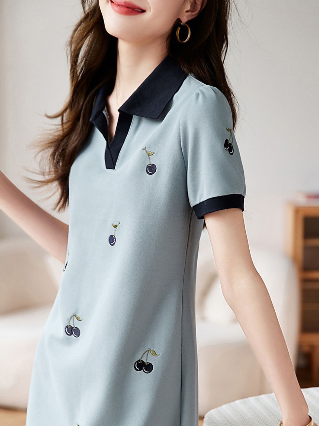 Polo Collar Contrasted Color Stitching Dress