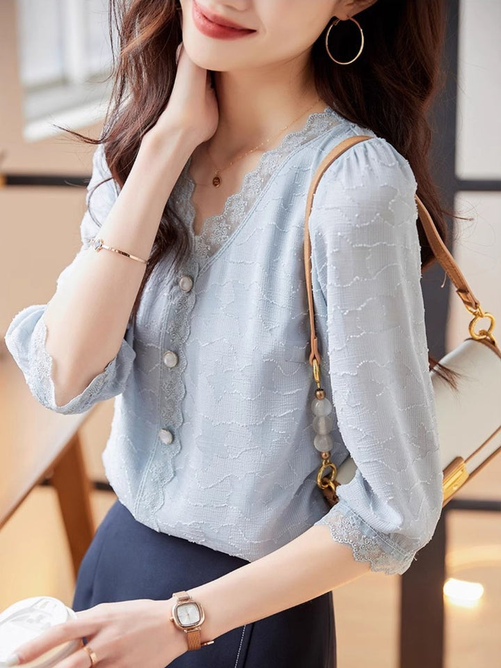 V-neck Lace Loose Top