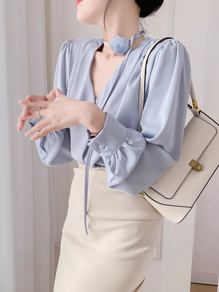 Gentle Style Rose Halter Neck Chiffon Shirt