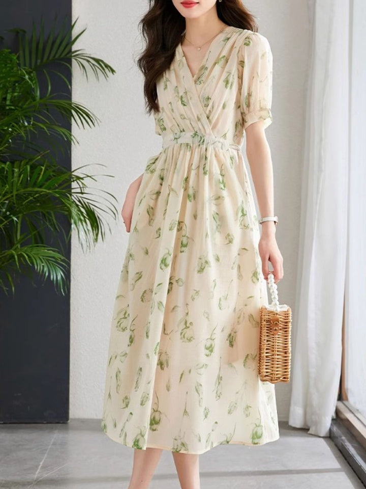 temperament chiffon long dress Women Dress Temperament Chiffon es Deep V Neck Long Sleeve Dot Printed Maxi High Waist Split Sexy es 210513