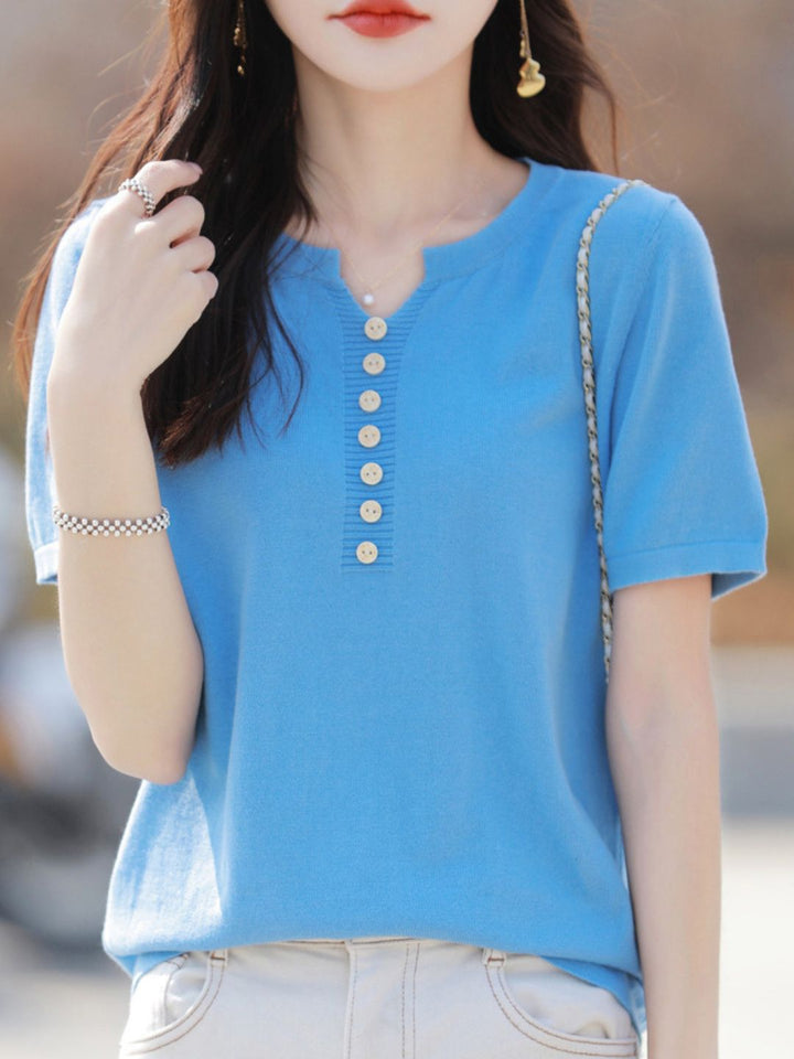 V-Neck Solid Color Loose Top