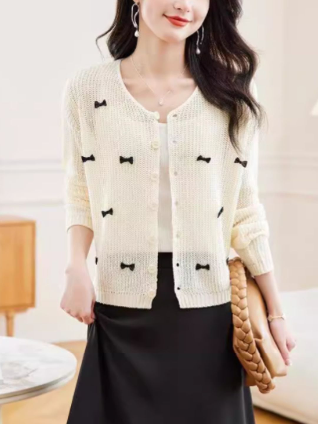 Classic Crew Neck Bow Knitted Top - Purple