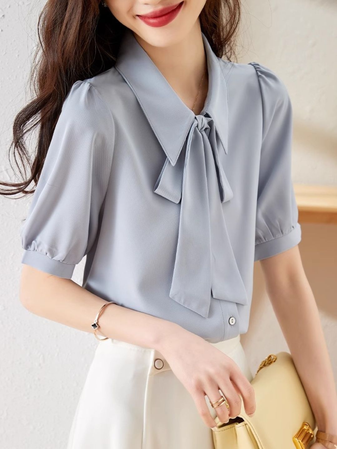 Classic Bow Chiffon Shirt - White