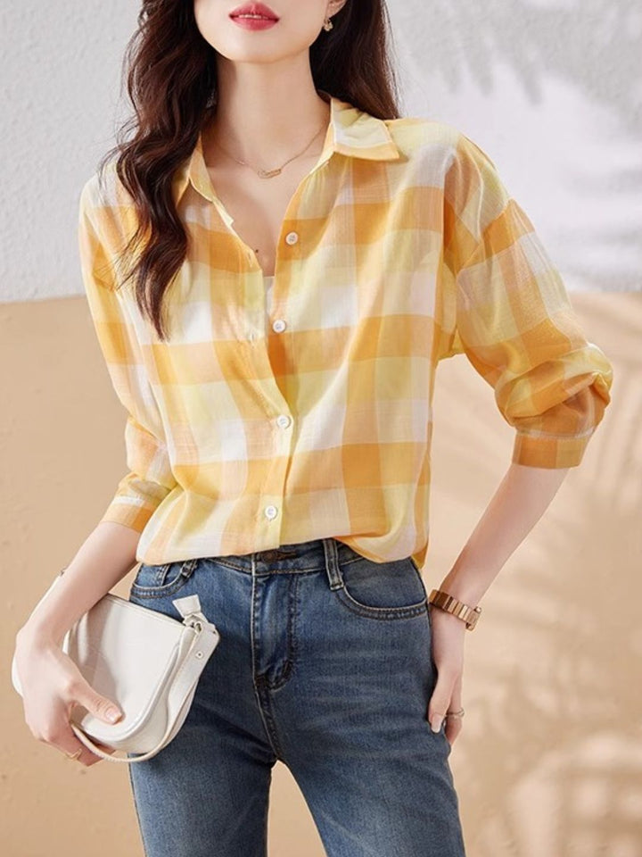 Plaid Chiffon Long Sleeve Shirt