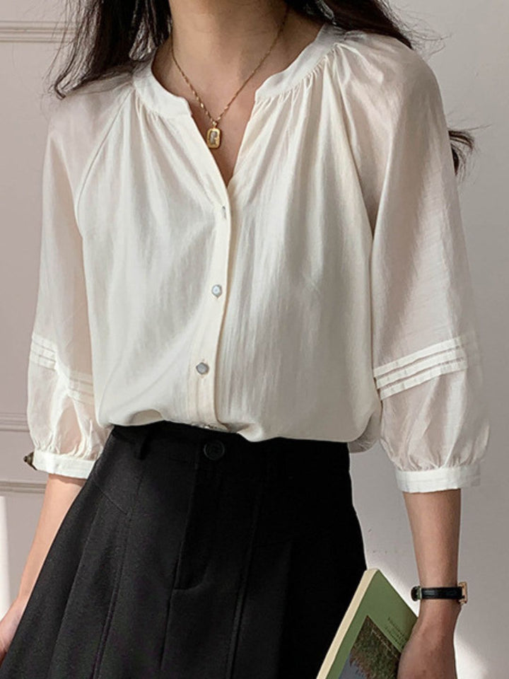 Casual V-Neck Pleated Top