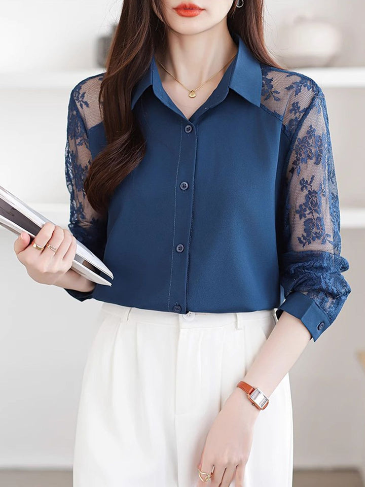 Lace Loose Lapel Chiffon Shirt