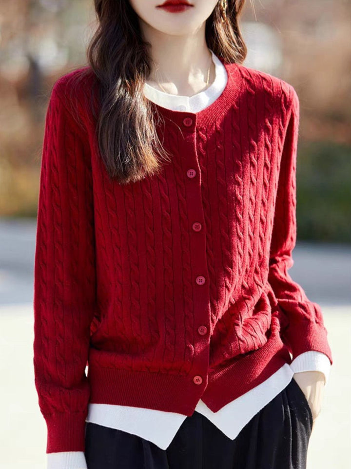 Loose Crew Neck  Splicing Top - Pink