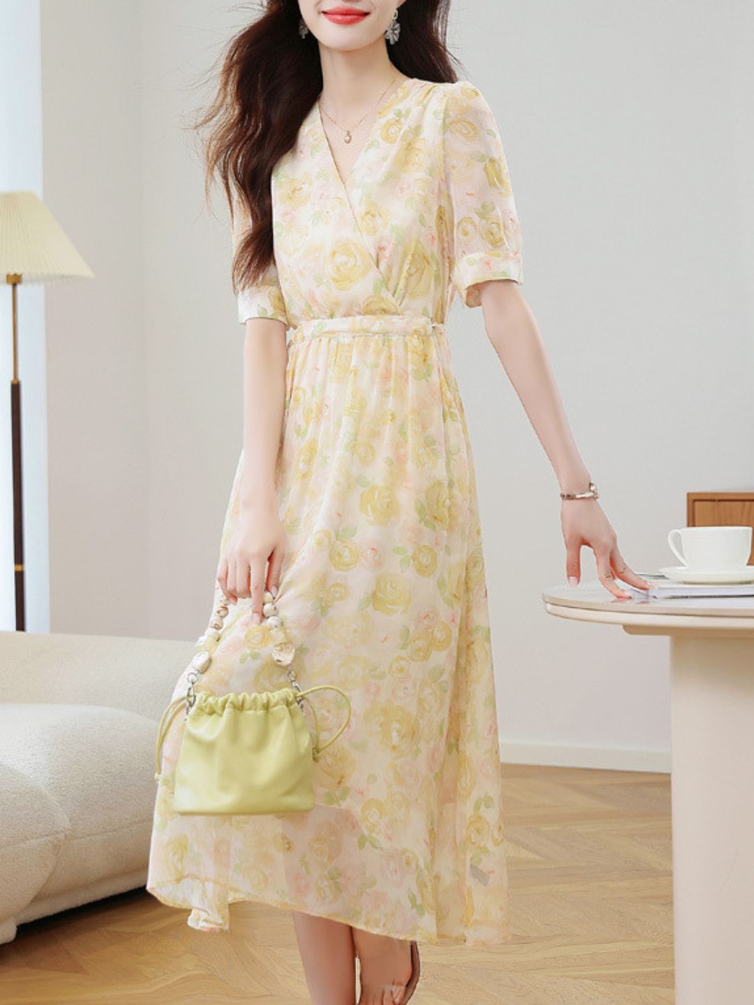 Elegant V-Neck Floral Dress