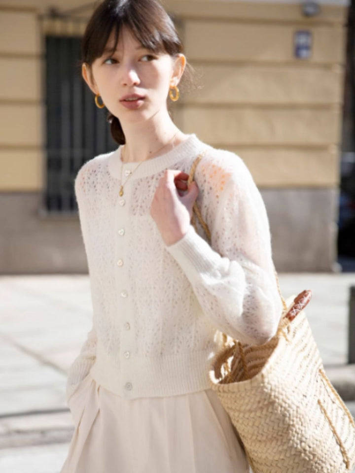 French Retro Hollow Sweater - Purple