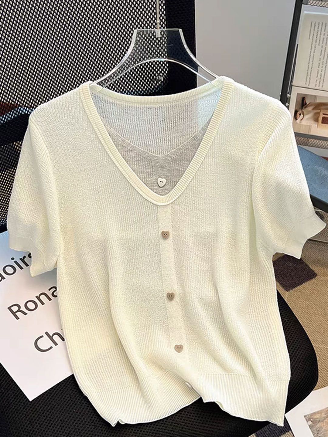 Casual V-neck Patchwork Knitted Top