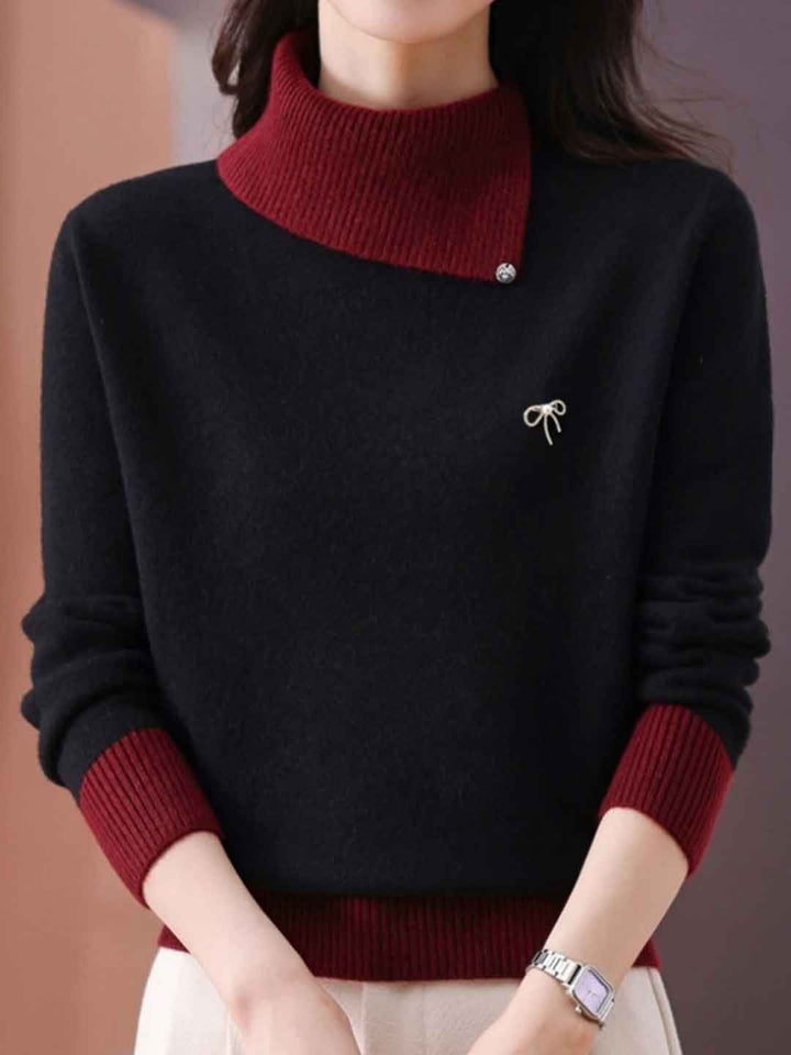 Classic Turtleneck Contrasted Panelled Knitted Sweater