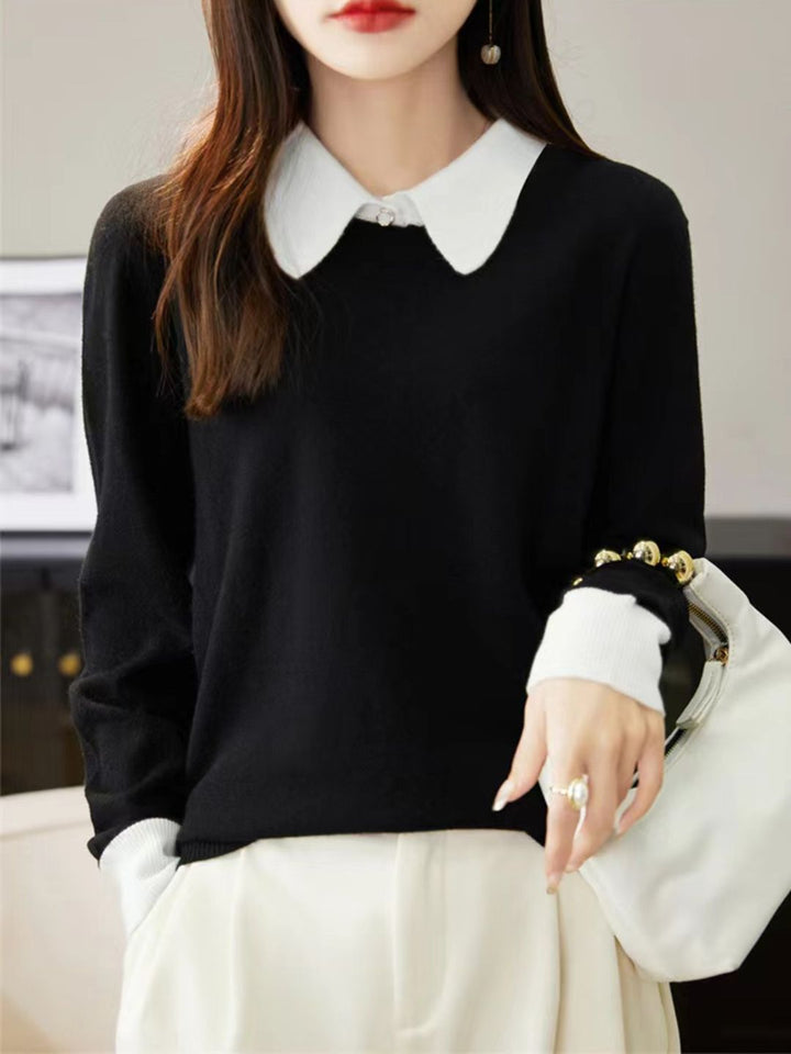 Layered Lapel Contrasted Knitted