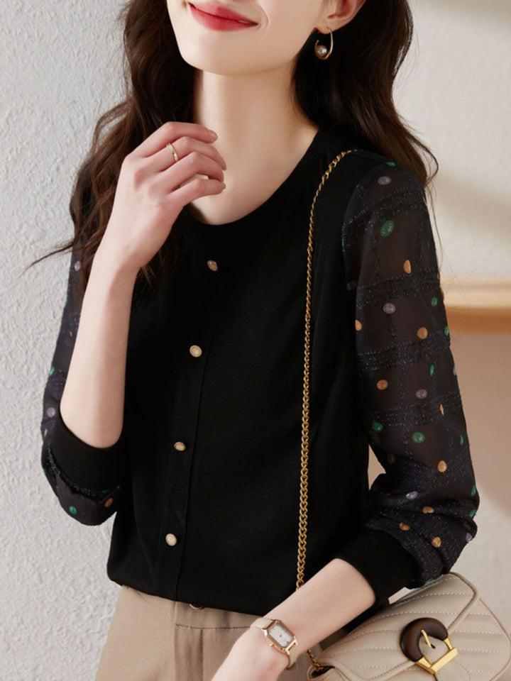 Polka Dot Long Sleeve Knit Top